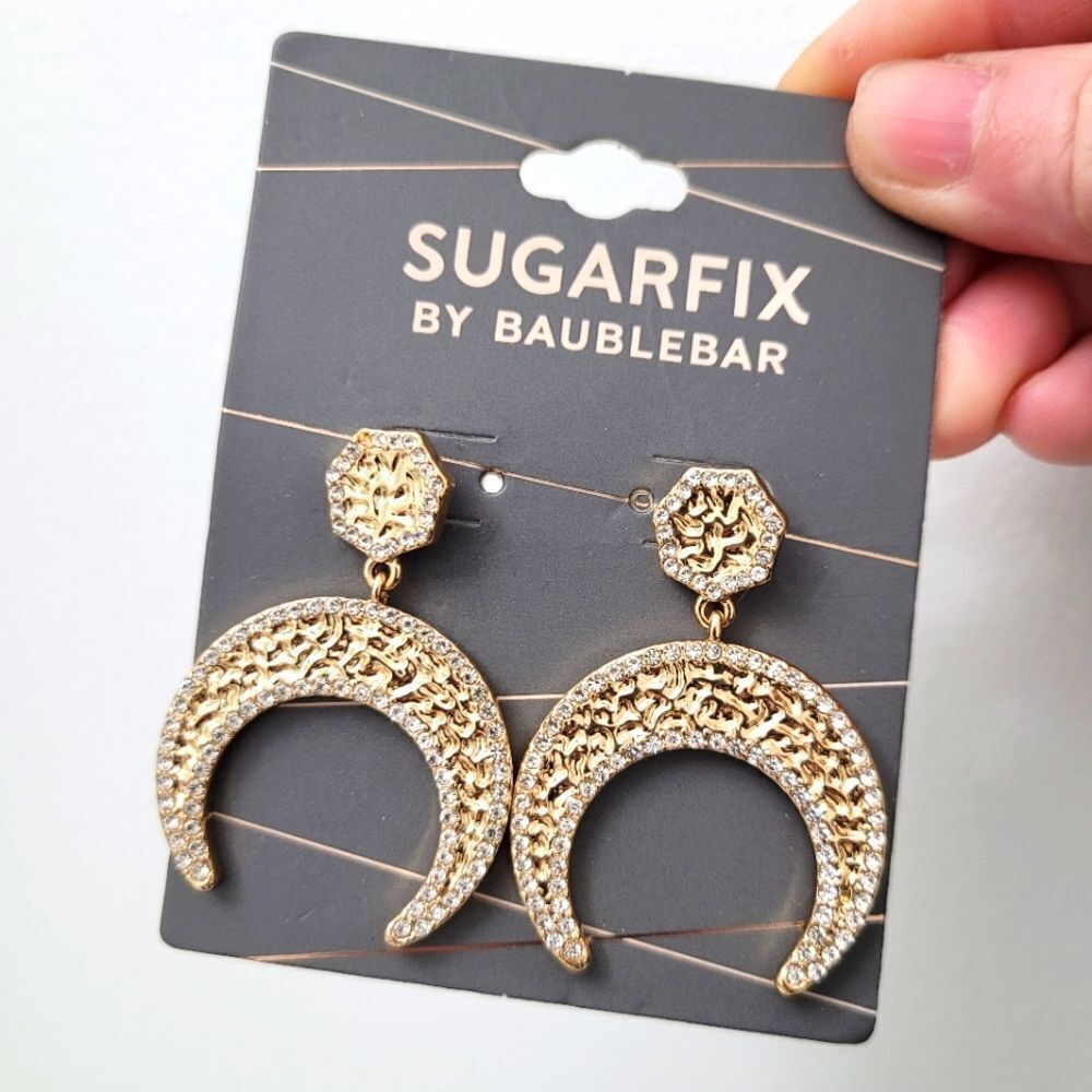 Brand New Baublebar Gold Moon Rhinestone Earrings